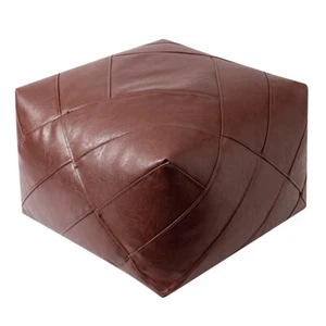 Unstuffed Moroccan Faux Leather Footstool Weave Grain Pouffe Cushion Seat - Picture 1 of 19