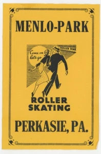 Patinaje sobre ruedas Menlo-Park 1930-50 Perkasie, Pensilvania. Etiqueta de patinaje de colección EVN3 - Imagen 1 de 2