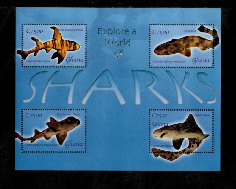 Ghana 2004 - Sharks - Sheet of 4 Stamps - Scott #2452 - MNH - Image 1 of 1