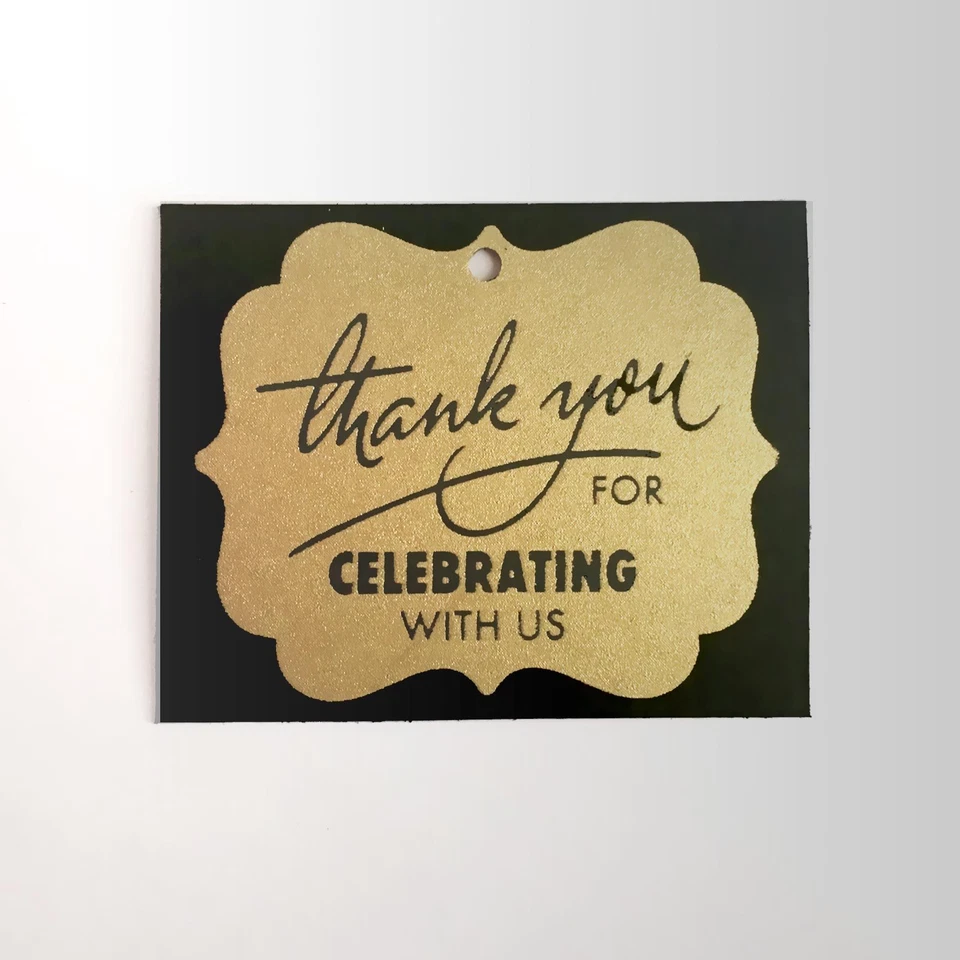 80 THANK YOU Tags, Black & Gold Favor Bridal Baby Shower Party Tags - Image 1 of 1