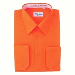 BERLIONI ITALY MEN'S DRESS SHIRT CONVERTIBLE FRENCH CUFFS POINT COLLAR ALL SIZES - Picture 1 of 18