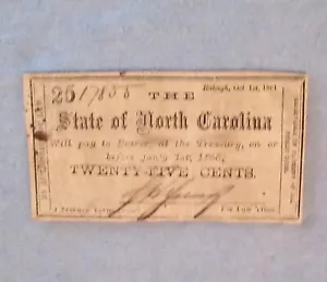25 Cents -State of North Carolina Bill , 1861. - Picture 1 of 2