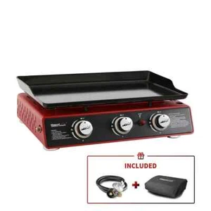 3-Burner Propane Griddle, Portable Table Top 24-Inch Gas Grill in Red - Picture 1 of 8