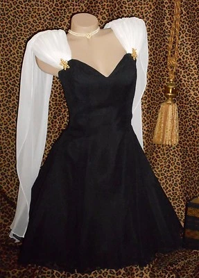 EE. UU. 4 Pequeño Lillie Rubin B/N Formal Watteau Vestido Gasa Tafetán Crinolina Foto 1 de 4