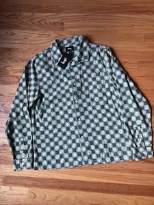 NWT Stussy Dice Pattern Button Up Long Sleeve Shirt Blue Green Corduroy New - Picture 1 of 8