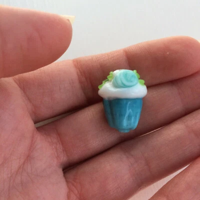 Cupcake Cake Lampwork Glass Bead with Rose Design Turquoise  - Image 1 of 4