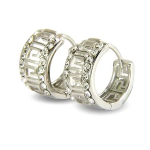 Pendientes de aro para mujer con patrón de llave griega rellenos de oro blanco diamante blanco BE917 - Imagen 1 de 5