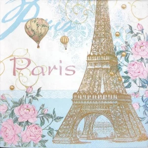 M807# 3 x tovaglioli di carta singoli per decoupage Parigi Eiffel Air Baloon - Foto 1 di 7