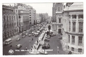 1954 RPPC MEXICO CITY SAN JUAN DELETRAN AVE CARS BUS VINTAGE REAL PHOTO POSTCARD - Picture 1 of 2