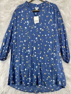 NWT a.n.a Shadow Ditsy Blue Boho Floral  Dress Long Sleeve- Medium - Picture 1 of 10