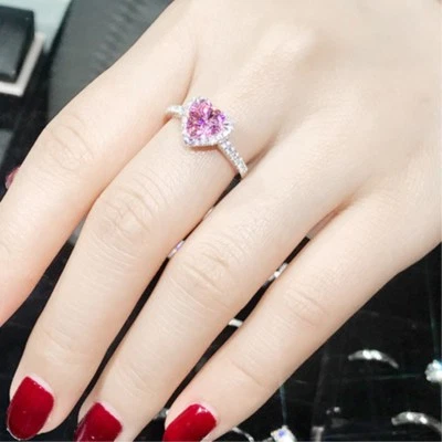 7*7mm Pink/Yellow/White Love Heart AAA Cz White Gold Filled Wedding Ring Sz 5-10 - Image 1 of 4