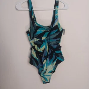 Mynah One Piece Belted Swimsuit Size Medium Abstract Palm Print High Leg NWT - Bild 1 von 13