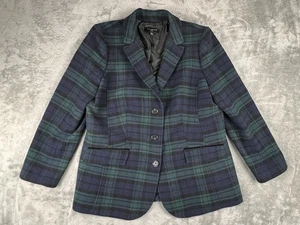 Talbots Tartan Plaid Blazer Womens 16p Petite Green Navy Blue Wool Blend Lined - Picture 1 of 12