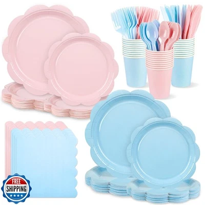 400 Pcs Baby Gender Reveal Plates and Napkins Set Party Supplies, Tableware s - Image 1 of 4