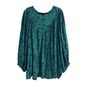 Knox Rose Damen Übergröße Blumen Langarm Bluse Grün & Schwarz, Größe 4X Neu - Bild 1 von 5