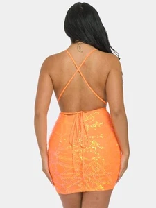 SEXY WOMEN'S SLEEVELESS V-NECK OPEN BACK BODYCON SEQUINS MINI DRESS - Picture 1 of 2