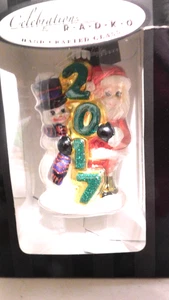2017 CHRISTOPHER RADKO SNOWMAN & SANTA HAND CRAFTED GLASS ORNAMENT CHRISTMAS - Picture 1 of 6