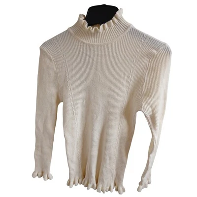 Blusa feminina nova com etiquetas Jon & Anna com babado com nervuras ajustada malha cabo manga longa G - Imagem 1 de 4