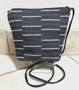 ?Vtg MARUCA Umhängetasche Gobelin Tasche grau/creme bestickt Streifen~7,5x6,2 x2,75 - Bild 1 von 6