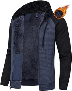 Men's Raglan Jacquard PlaidCloth Zipper Fleece Hoodie Jacket Sweatshirt GrayB... - Picture 1 of 5