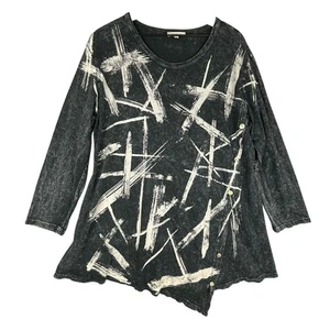 Camisa Jess & Jane Mujer XL Negra Abstracta Dobladillo Asimétrico Túnica Arte para Usar - Imagen 1 de 12