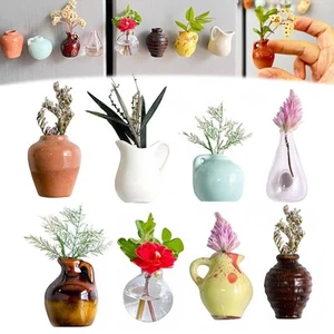 8PCS Mini Ceramic Vase Refrigerator Magnets, 3D Flower Vase Fridge Home Decor - Foto 1 di 11