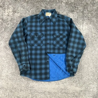 Vintage Sears Fieldmaster Jacket Mens Large Blue Black Plaid Quilted Flannel 70s - Image 1 of 4