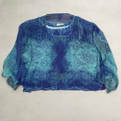 Blusa Mujer Cato 26/28W Azul Verde Paisley Malla Capas Transparente Plus Top Foto 1 de 4