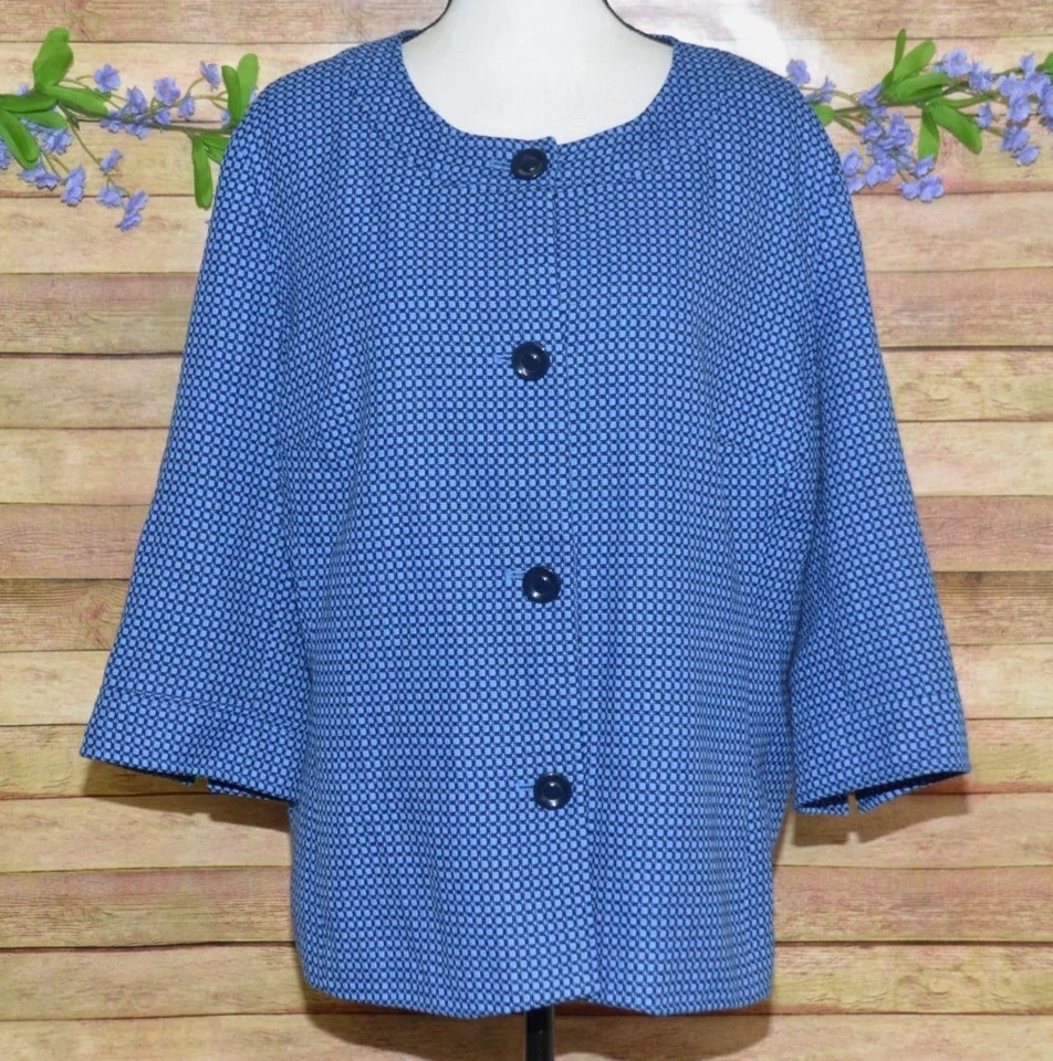 Covington Mujer Talla 20W 22W Azul Negro Corto Traje de Carrera Blazer Botón Chaqueta Foto 1 de 4