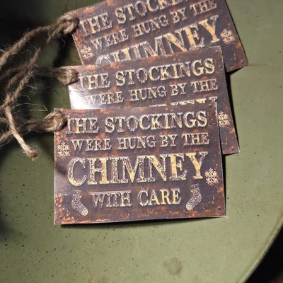 6 Primitive Christmas Stockings Gift Hangtags Handcut, Handpunched & Sealed  - Image 1 of 3