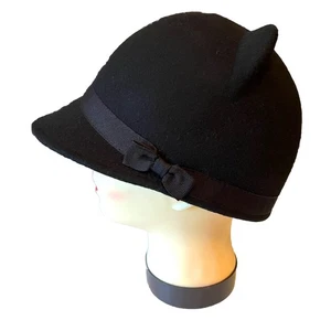 Gymboree Girl's 100% Felted Wool Hat Black Cloche Cat Ears Size Medium (7-8) - Picture 1 of 6