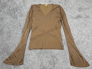 Vintage Massimo USA Shirt Womens Large Brown Y2K Bell Mesh Bodycon Grunge Punk - Picture 1 of 9