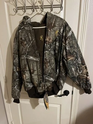 BROWNING Mens L Reversible Jacket Work Quality Canvas Camo Realtree Hunting - Image 1 of 4