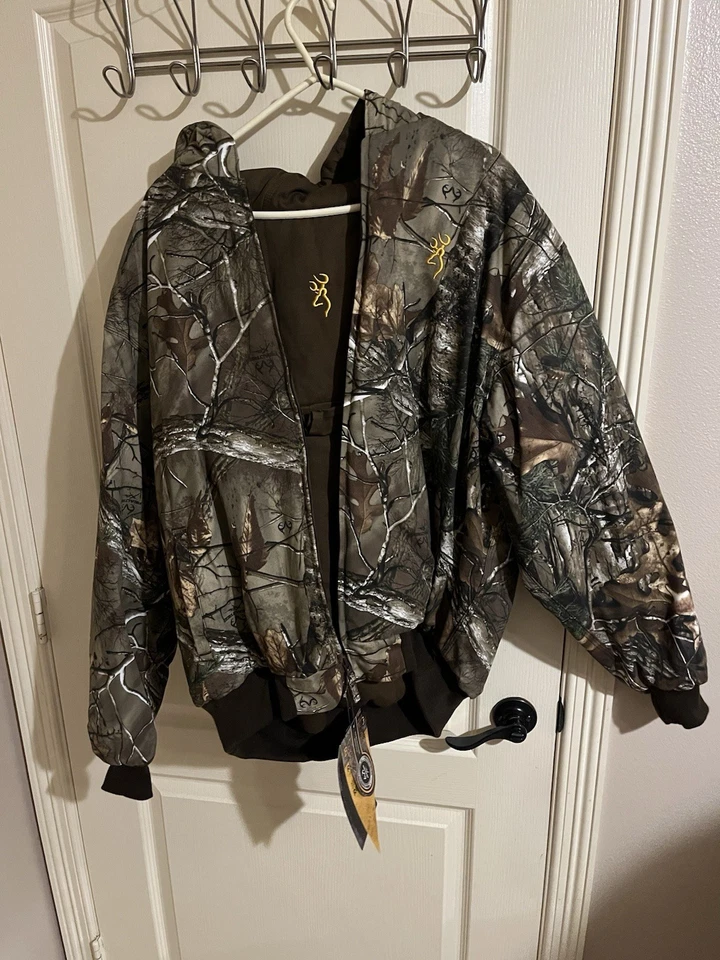 BROWNING Mens L Reversible Jacket Work Quality Canvas Camo Realtree Hunting - Image 1 of 4