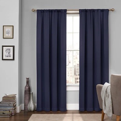 Eclipse Tricia Solid Rod Pocket Curtain Panel 52in x 84in Dark Blue - Image 1 of 4