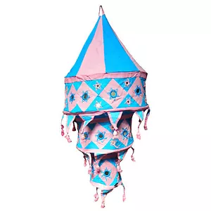 Pantalla lámpara india azul claro-rosa 75 cm algodón lámpara decorativa Orient lámpara colgante - Imagen 1 de 1