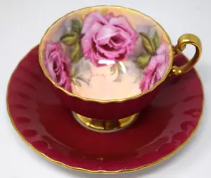 Platillo de taza de té vintage Aynsley rosa de repollo firmado JA Bailey Inglaterra - Imagen 1 de 18
