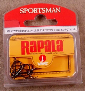 Gancho de Pesca 1 Paquete de 12 Rapala Sportsman Pulpo Corte Impecable PT 6 Bronce 6 - Imagen 1 de 3