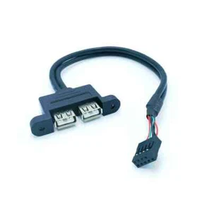 9Pin Motherboard Internal to Dual 2 Ports USB 2.0 A Female Panel Mount Cable - Picture 1 of 5