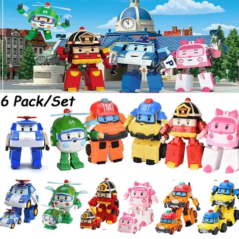 Kids Action Figure Robocar Toy POLI ROY AMBER HELLY Robot Transformers Car Model Cover