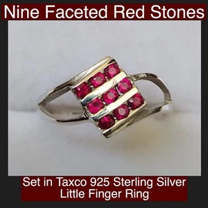Schöner kleiner Fingerring neun facettierte rote Steine gefasst Taxco 925 Sterling Silber - Bild 1 von 5