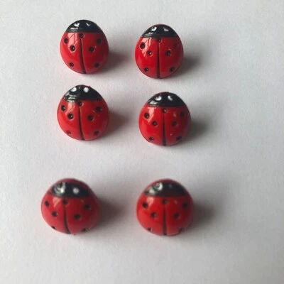Vintage Red Glass Ladybug Buttons ~Lot of 6 - Image 1 of 3