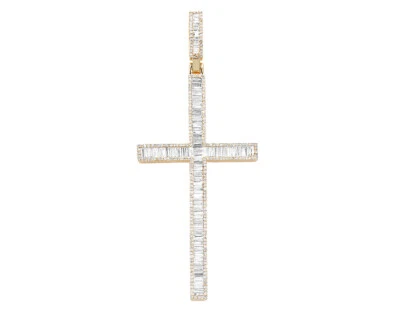 Baguette Row 1 3/5 CT Real Diamond Cross Pendant 2.9" 10K Yellow Gold - Image 1 of 4