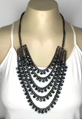 Premier Designs MOVERS AND SHAKERS Layered Bib AB Beaded Necklace 923 - Image 1 of 2