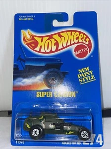 1992 HOT WHEELS SUPER CANNONW/GRUNDRÄDER/MALAYISCH. GRÜN BASIS AUF BLAUER KARTE #274 - Bild 1 von 2
