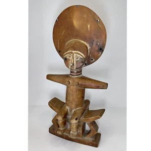 Akan Akua'ba.  Double Figure. Seated fertility Doll. Ashanti, Ghana.  C. 1960. - Picture 1 of 12