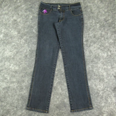 Pantalones de mezclilla Zoey Beth para mujer 13/14 azul pierna recta tiro medio cuentas lavado oscuro Foto 1 de 4