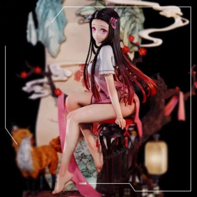 Anime Girl Kamado Nezuko Cheongsam Figure Toy & Chair PC Ornament New Xmas Gift - Image 1 of 4