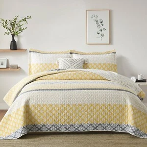 KALOOLA Yellow Quilt King Size, 100% Cotton Farmhouse Quilted Bedspread with ... - Picture 1 of 7