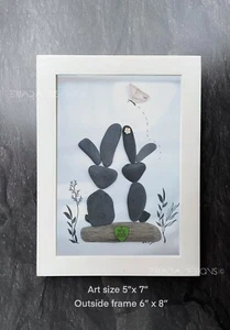 NEW 5”x7” Handmade Art YOU ROCK Glass Art Easter Bunny Bunnies Love Pebbles art - Picture 1 of 5